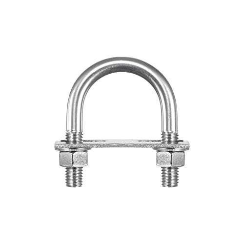 Image of uxcell Round U-Bolts, 2 Sets 63mm(2.48 inch) Inner Width 96mm Length M12 304 Stainless Steel U Clamp Bolt with Nuts Washers and Plates, for Boat Trailer
