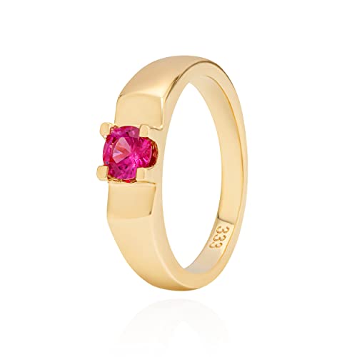 Pendentif Baptême Bague 333 Jaune Or Zirconia Rouge 11 mm Talisman 11452
