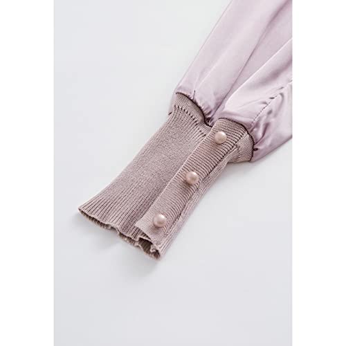 Image of CHICWISH Women's Mock Neck Satin Spliced Bubble Sleeves Knit Top
