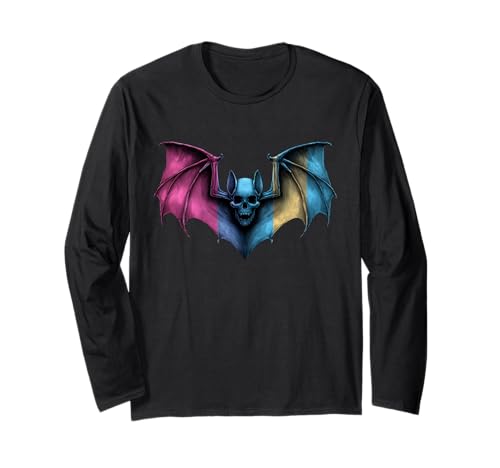 Pansexual Bat Skull Goth Halloween Pan Pride Colors Gothic ����T�V���c