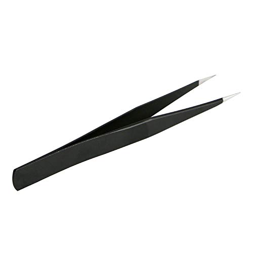 Aoje-Link ESD-16 Professional Anti-Static Precision Technology Tweezers, Non-Magnetic Straight Pointed Tip, Stainless Steel Plastic Coated, Full Length 125mm, Black, 4pcs - Image 3