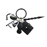 Selbstschutz-Schlüsselanhänger für Damen, 130 dB, mit Alarmgerät, Aluminiumstab, Verteidigung, Schlüsselanhänger, Fellkugel, Korkenzieher Gr. 38, schwarz 1