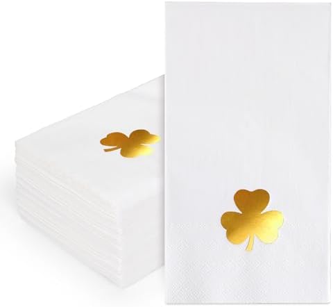 FYSUIMU 50 Pcs St. Patrick's Day Guest Napkins Foil Gold Shamrock Disposable Napkins Lucky Clover Dinner Hand Towel Paper Napkin for Bathroom Irish Holiday Party Table Supplies