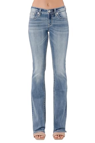 Miss Me Women's Brocade Embellished Faux Flap Pockets Mid-Rise Bootcut Jeans2