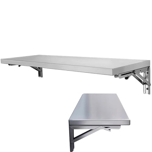 Table pliante murale acier inoxydable au design épuré 70 x 35 cm