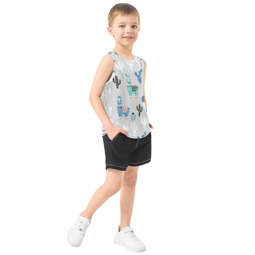 J JOYSAY Colorful Llama Cactus Boys Tank Top Sleeveless Muscle Shirts Quick Dry Workout Sport Active Kids T-Shirts 3-15T4