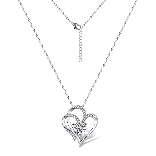 Colliers pour femmes, Collier coeur en argent 925 sterling Amour coeur pendentif zirconium pour...