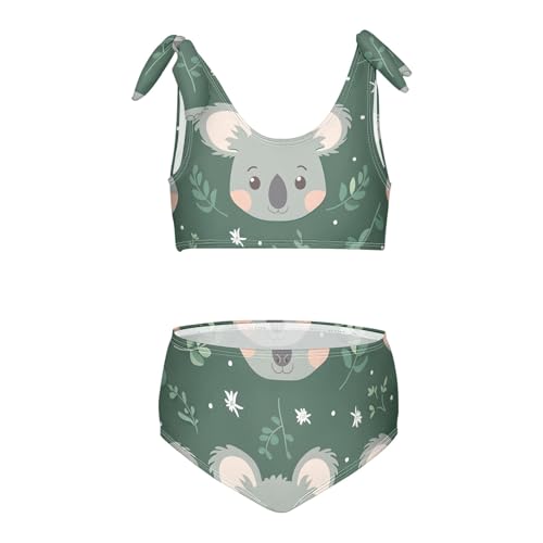 Girls' Bikini Set, Cartoon Koala Face Kids Swimsuit 2 Pcs Beach Bathing Suit
