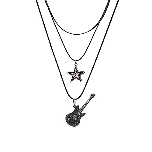 Caiyao Star Pendant Vintage Necklace Punk Star Choker Rock Roll Guitar Layered Necklace for Women Men Eboy Egirl Bar Party Jewelry Accessories
