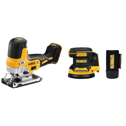 DEWALT Scie Sauteuse Sans Fil 18V - Sans Batterie ni Chargeur DCS335N-XJ & Ponceuse excentrique DEWALT DCW210N 125 mm (Machine nue)