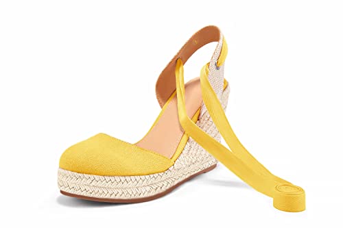 Image of Nailyhome Women's Espadrille Wedge Sandals Closed Toe Lace Up Platform Ankle Wrap Summer Casual Shoes