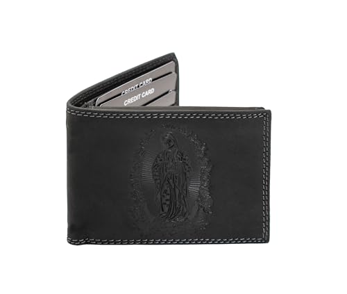 Our Lady of Guadalupe Virgin Mary Genuine Leather Bi-Fold Wallet Black, Cartera Vaquera (Black)4