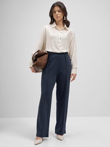 Image of Tokyo Talkies Wide Leg Relaxed fit Korean Pants |Ultra Soft|High Rise Pleated Trousers |Workwear|Formal All Day wear