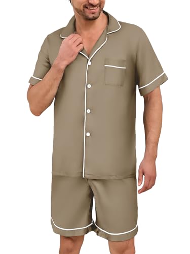 Men's Pajamas Short Sleeve Button Up Top and Shorts Soft Lounge Set Nightwear