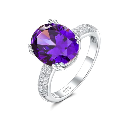 AIBAO Birthstone Rings for Women Oval Cut Ruby/Sapphire/Emerald/Aquamarine/Peridot/Amethyst Gemstone 925 Sterling Silver Ring Solitaire Engagement Ring Size 6, 7, 8, 9, 10