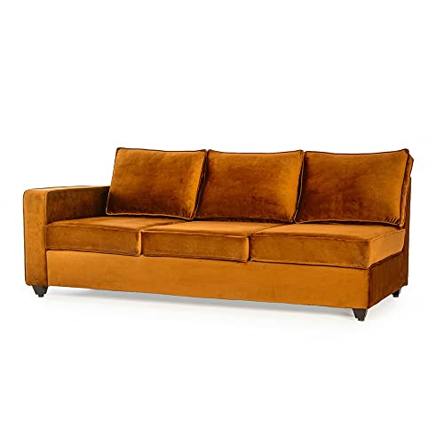 Image of Wakefit L Shape Sofa Set for Living Room | 3 Year Warranty - 3 Seater + Chaise (Velvet Fabric, Amber), Brown