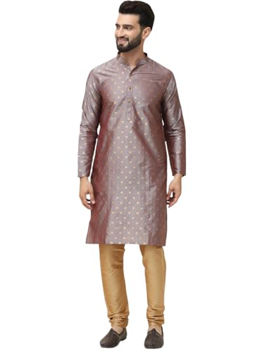 Image of SOJANYA (Since 1958 Men's Silk Blend Booti Kurta with Gold Churidaar Pyjama