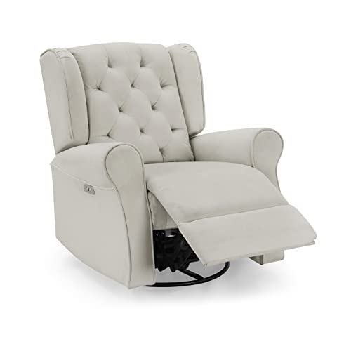 Image of Delta Children Emmie Electronic Power Recliner and Swivel Glider with USB Port in LiveSmart Performance Fabric - Water Repellent & Stain Resistant, Linen Velvet