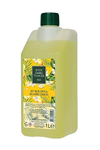 Eyüp Sabri Tuncer Kolonya Limon 80°, 1 Liter I Traditionell türkisches Duftwasser, Handwasser, Rasierwasser, Aftershave I Kölnisch Wasser Spray für Herren I Eau de Cologne - Classic Lemon (Zitrone) Cover