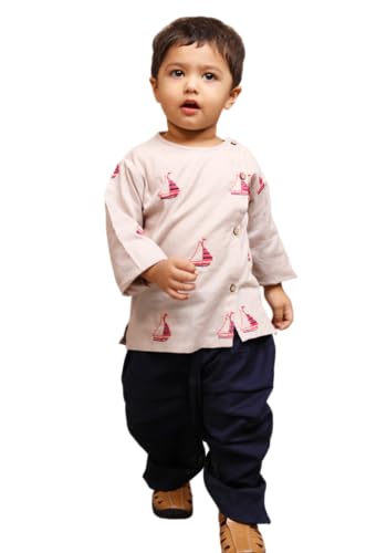 Image of POLKA TOTS Pure Cotton Traditional Dhoti Kurta Set for Baby Boys, Toddlers & Kids | Soft and Breathable Cotton Ethnic Dress for Festivals and Weddings | Traditional Elegant Indian Festive Clothing