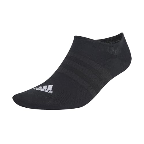 adidas Unisex Thin and Light No-Show Socks 3 Pairs, Black / White, 6.5-8
