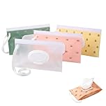 4 Pack Portable Wet Wipes Pouch, Refillable Baby Wipes Dispenser with Loop, Reusable Waterproof Wipe Holder for Diaper Bag, Stroller, Travel, Outdoor & Camping