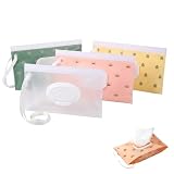 4 Pack Portable Wet Wipes Pouch, Refillable Baby Wipes Dispenser with Loop, Reusable Waterproof Wipe Holder for Diaper Bag, Stroller, Travel, Outdoor & Camping