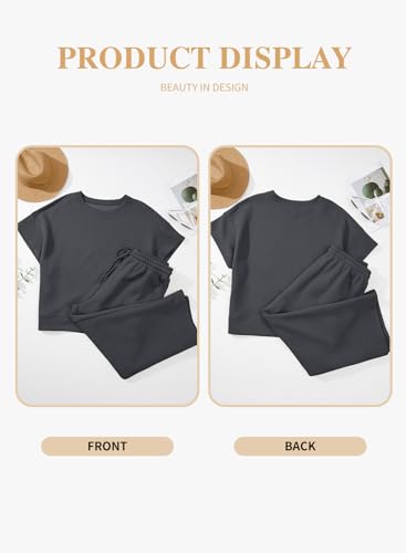 Eytino Women Plus Size 2 Piece Tracksuit Outfit Casual Loose Fit Short Sleeve Tops High-waisted Long Wide Leg Sweatpants Oversized Lounge Sets Medium Grey 3X