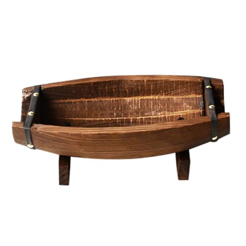 VICASKY Rustikaler Halbrunder Pflanzkübel Langlebiger Pflanzkübel aus Robustem Material mit Natürlichem Finish für Indoor und Outdoor Dekoration Dekoratives Weinfass Design mit Ablage