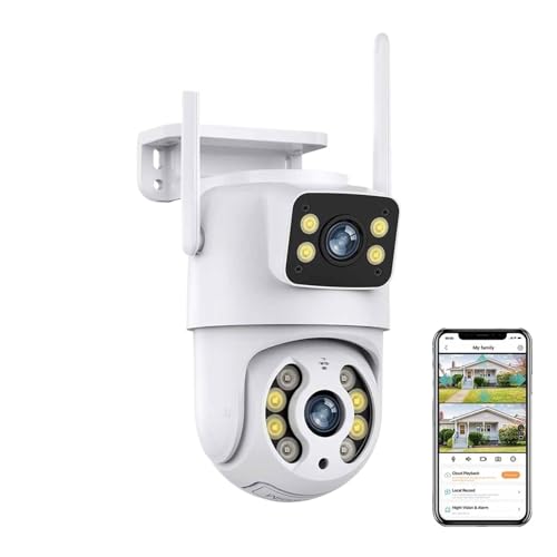 Videovigilancia, Cámara IP WiFi de 6 MP con Doble Lente for Exteriores, Seguridad doméstica inalámbrica, videovigilancia CCTV con detección Humana y Pantalla Dual.(Add 64G)