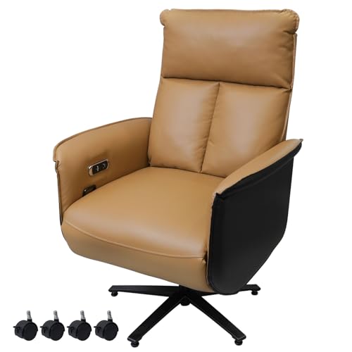 Liftsync Ergonomic Executive Recliner Adjustable Electric Office Chair 90-155 with Footrest 4-Position Headrest 300LBS Heavy Duty 2-in-1 Base Swivel Desk Chair w/USB Brown & Black PU Leather