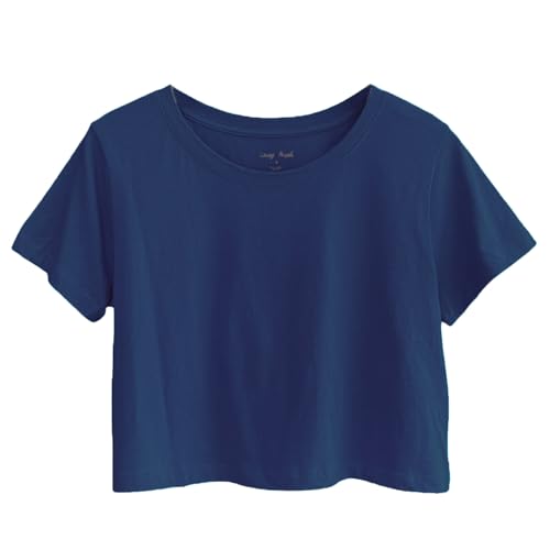 Image of Womens 100% Cotton Crop Tops Short Sleeve Crewneck Loose Fit Basic Tee Summer Casual Workout T-Shirt Fashion Clothes