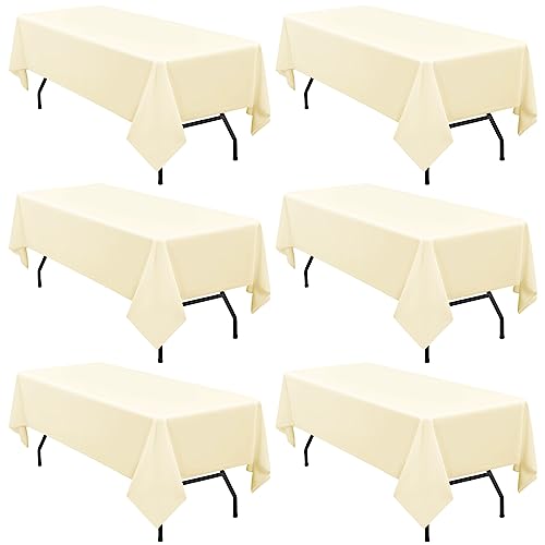 6 Pack Tablecloth 60 x 102 inch Polyester Table Cloth for 6 Foot Rectangle Tables,Stain and Wrinkle Resistant Washable Fabric Table Covers Polyester Beige Table Clothes for Wedding,Party,Banquet