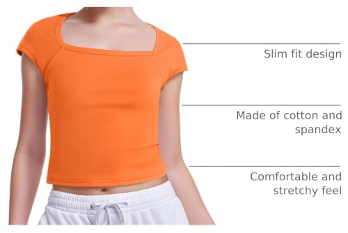 Image of Crop Tops for Girls Short Sleeve Shirt Girls Summer Tops Square Neck Slim Fit Tops Basic Tee