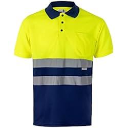 Ropa De Trabajo Para Choferes VELILLA 173; Polo Bicolor Manga Corta AV; Color Azulina y Amarillo Flúor; Talla 2XL
