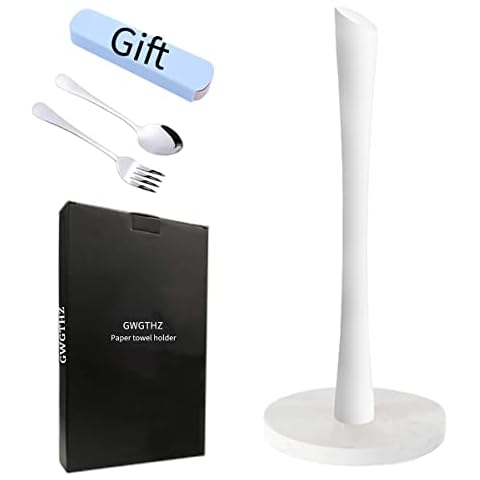 GWGTHZ White Paper Towel Holder Countertop, Marble Paper Towel Holder Used for Kitchen&Bathroom, Paper Towel Holder Made of Stainless Steel for Easy One-Handed Operation White Cover
