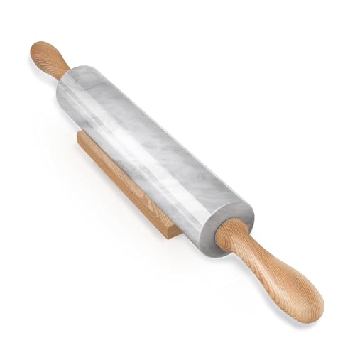 Marmor-Nudelholz mit Holzwiege, 46cm Teigroller mit Griffe aus Holz