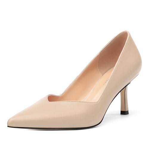 Image of Women Pointed Closed Toe 2.5 Inch Kitten Heel Slip On Pumps | Elegant Comfort Formal Dress Footwear, Versatile Ladies Shoes For Office Wedding Party Evening Daily Occasions