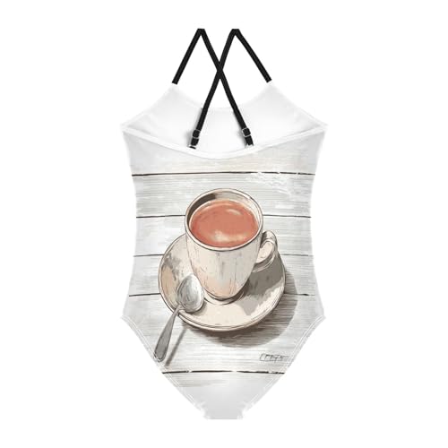 KLL Girl's Swimsuit 1 Piecing Beach Swimwear Toddler Swim Suit for Girls 7-8T Coffee2