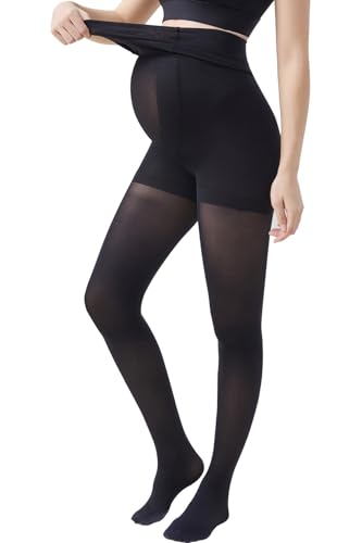 ZUMIY Damen Umstandsstrumpfhose 80D, Weiche Bauchstütze, Dehnbar,Strumpfhose Schwangerschaft, Blickdicht, Breites Taillenband, Volle Füße |S, M, L, XL| (XL, Schwarz)