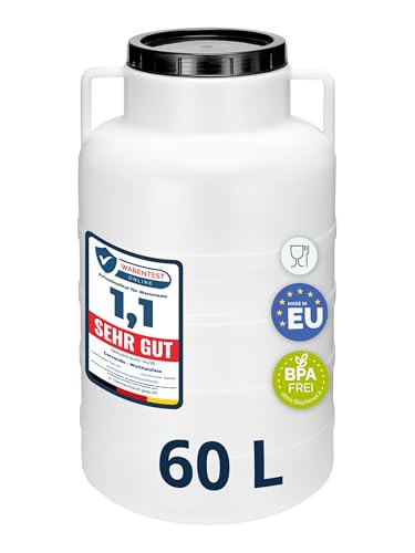 Garronda 60 Liter Weithalsfass aus BPA-freiem Futtertonne Fass Universalfass Lebensmittel Fass Regenfass für Garten Regentonne mit Deckel Regenwassertonne für Garten Wassertonne GD-0078, Weiß