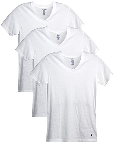 Lucky Brand Men's Undershirt â€“ 100% Cotton Slim Fit V-Neck Short Sleeve T-Shirt (3 Pack), Size Large, White