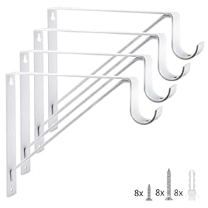 Eau 4 Packs of White Heavy Duty Closet Shelf and Rod Bracket, Closet Shelf Bracket with Rod Support Great for Both Shelf Storage and Closet Rod