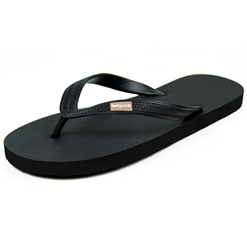 Feelgoodz Mens Classicz Rubber Flip-Flops, Night (Black), Size 13 - Waterprooof, 100% Natural Rubber & All-Vegan Sandals, Fair Trade Certified Slippers, Consciously Sourced & Artisan-Crafted