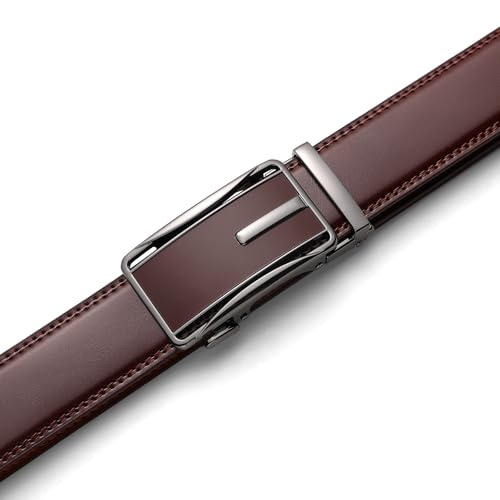 Image of Drowsmen Leather ratchet belt 1 3 /8 inch with Click Sliding Automatic Buckle, Adjustable belt Trim to Fit