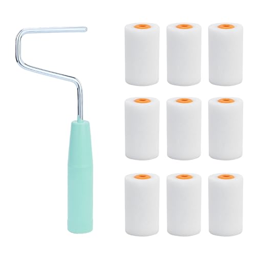 9 rouleaux + 1 support Ensemble de rouleaux de peinture petit, rouleau de 56 mm mini, rouleaux en mousse avec support de rouleau de peinture, rouleau de...
