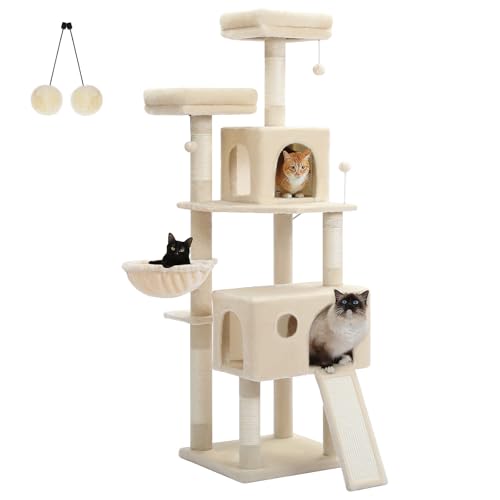 Árbol para Gatos Grande 64 Pulgadas Beige Multi-niveles Interior miniatura 1