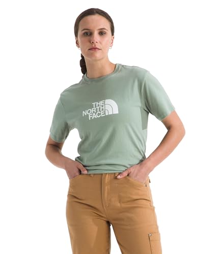 The North Face Women's Evolution Short Sleeve Half Dome Tee - Classic Logo Graphic Tee, Soft Cotton Fabric, Slate Moss/TNF White, Medium