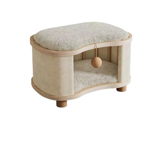 猫ベッド 猫ハウス 多機能スツール おしゃれ 猫用耐荷重150kg 隠れ家 安定感 静音設計 滑り止め付き 爪とぎ、取り外し可能な猫カバー 冬/夏猫休憩エリア (白いウール40*26, 40*30*26cm)