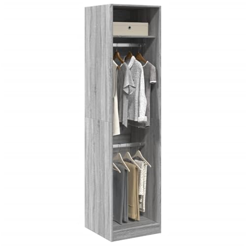Teenpull Armario gris Sonoma de madera 50 x 50 x 200 cm con espacio de almacenamiento, barra para colgar ropa y estantes para dormitorio, habitación juvenil, ahorro de espacio y diseño moderno